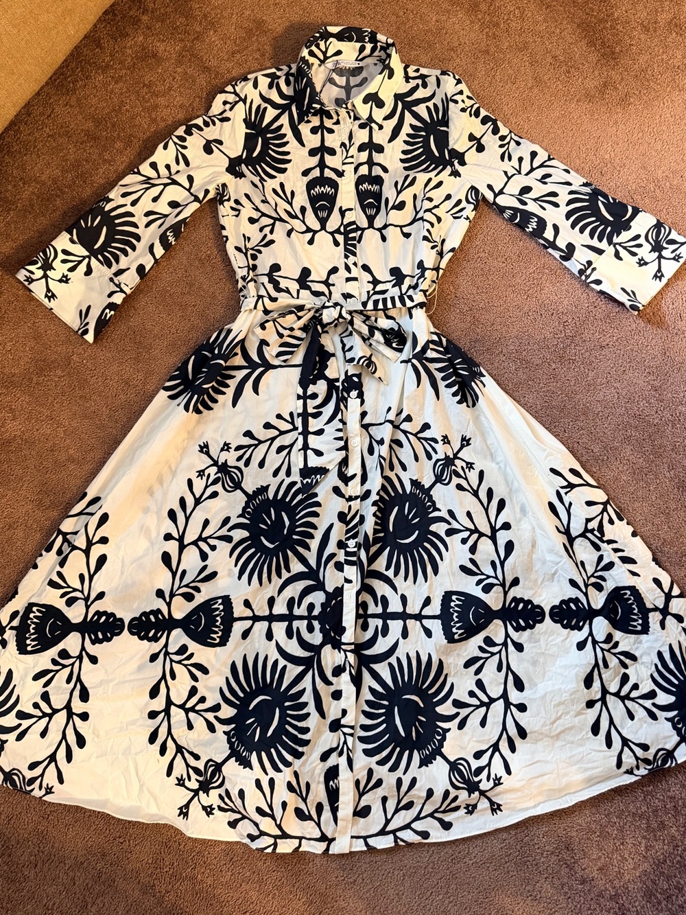 Women's Ivory and Black Dress with Floral Print